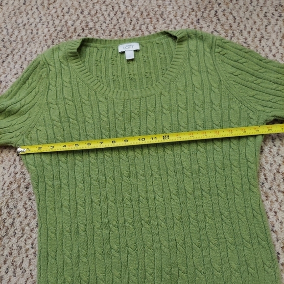 Loft Sweater Womens XL Green Rabbit Hair Cable Knit Designer Preppy 3/4 Sleeve - Picture 5 of 9